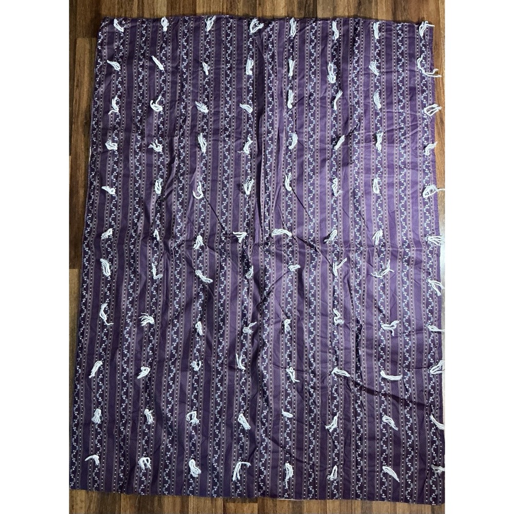 Handmade Purple Striped Floral Tie Quilt With Beige Backing 57in X 41in